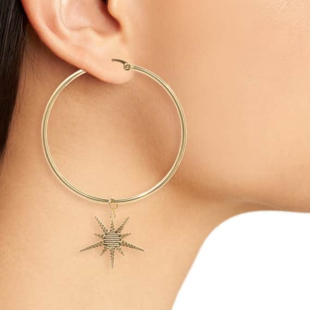 Sterling Forever Sunburst Charm Hoop Earrings.